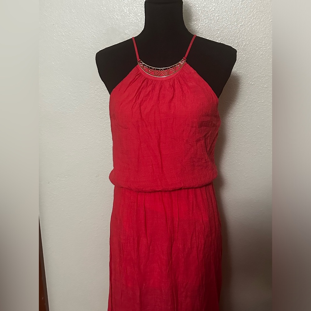 Halter Pink Woven Long Maxi Dress